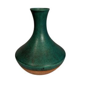 Threshold Handcrafted Earthenware Medium Green Vase W/ Textured Tan Base 15”